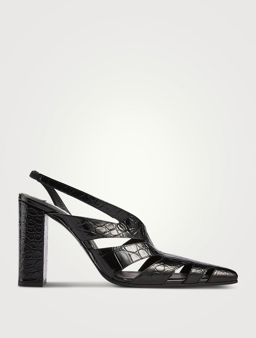 Croc-Embossed Leather Slingback Pumps
