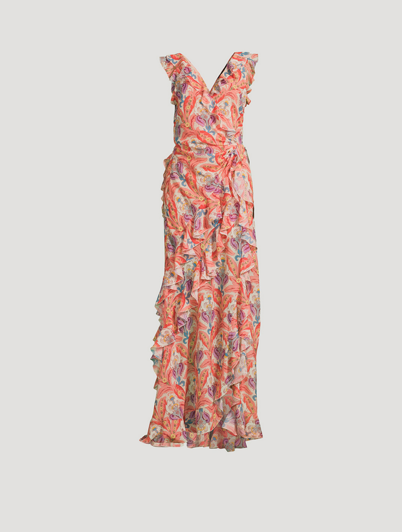 Robe de soirée volantée à imprimé style cachemire