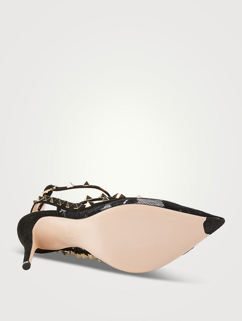 VALENTINO GARAVANI Rockstud Lace Ankle-Strap Pumps | Holt