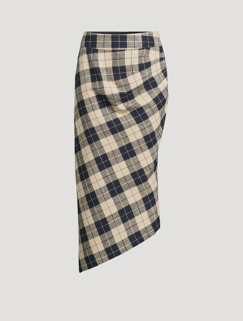 Asymmetric Midi Skirt In Plaid Print
