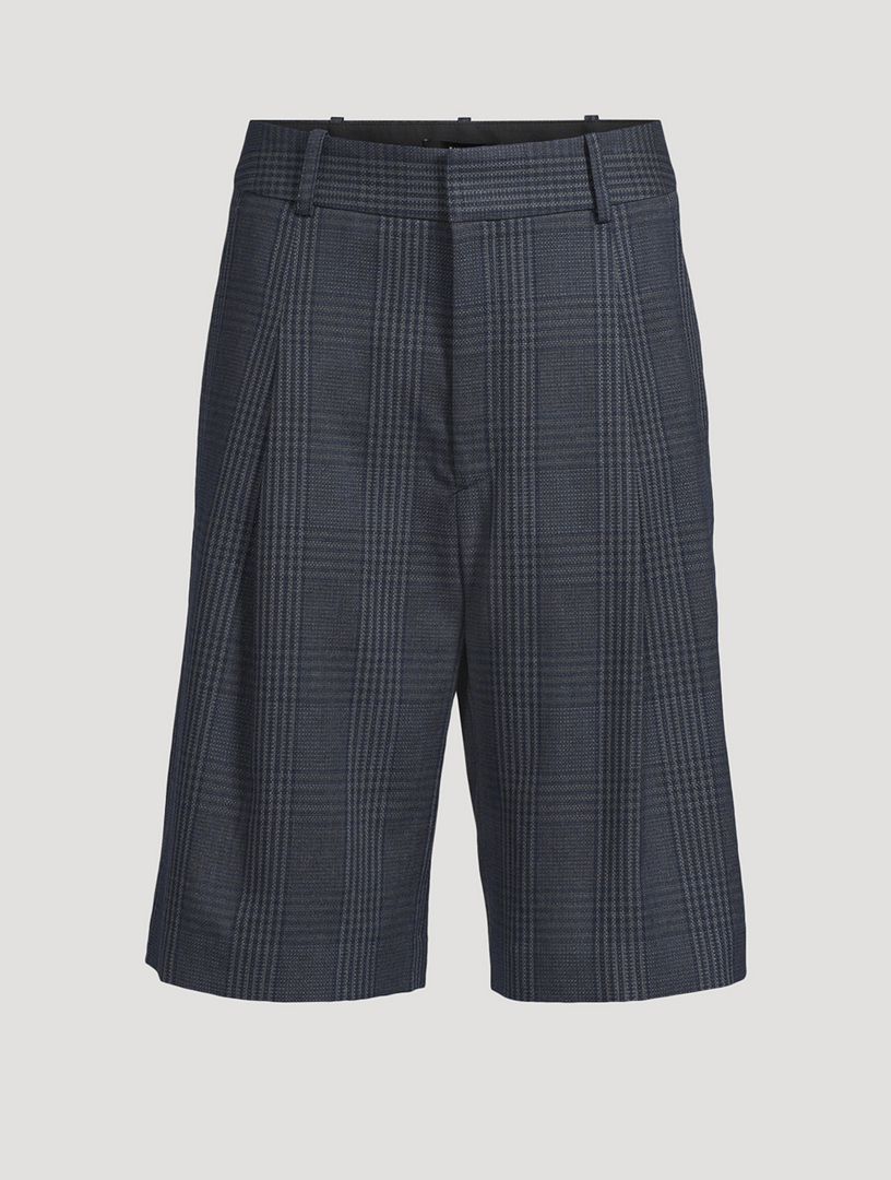 Pleated Linen Shorts In Glen Check Print