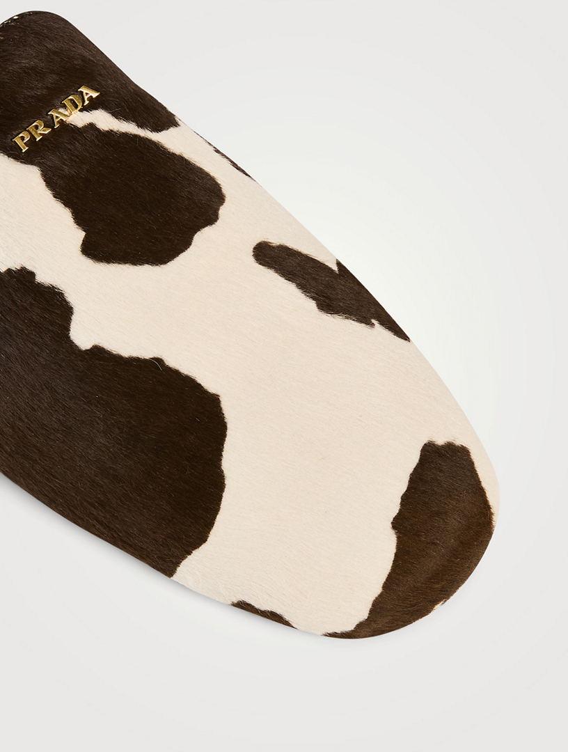 PRADA Leather Mules In Cow Print | Holt Renfrew