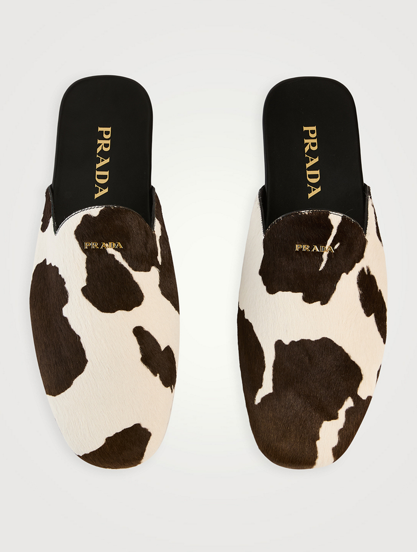 PRADA Leather Mules In Cow Print | Holt Renfrew