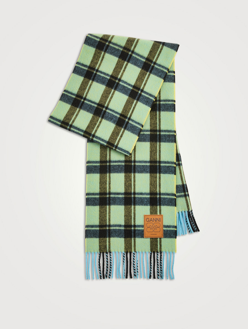 GANNI Double Face Wool Scarf In Check | Holt Renfrew