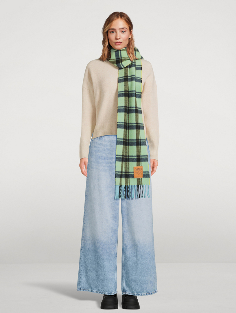 GANNI Double Face Wool Scarf In Check | Holt Renfrew