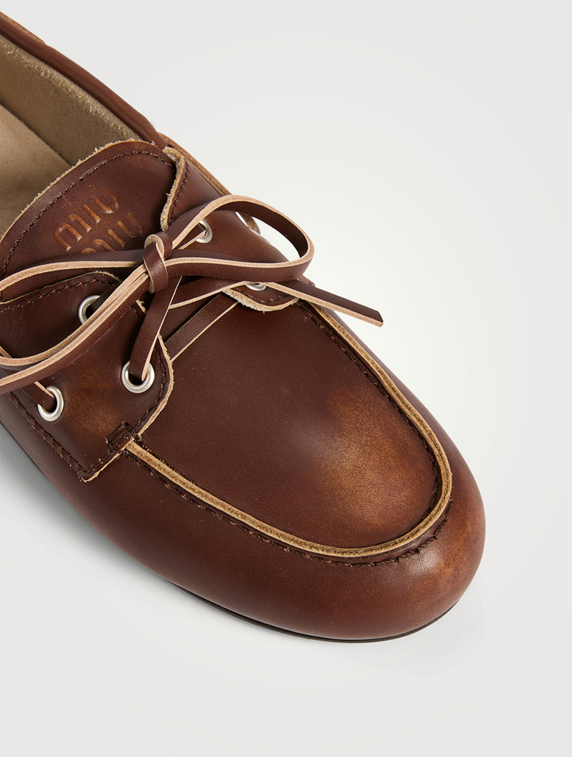 MIU MIU Leather Boat Shoes | Holt Renfrew