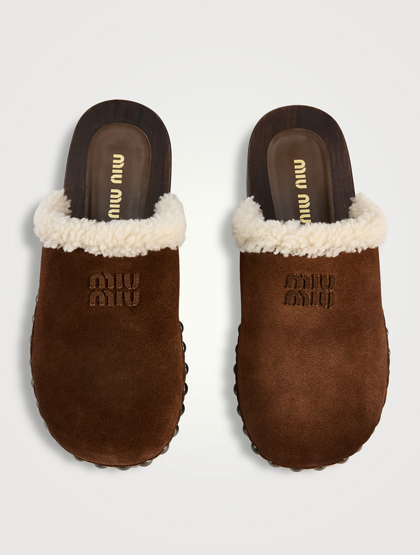 スリッポン MIUMIU MUSTARD SUEDE SLIPPERS Miu Miu Matelassé suede slide sandals for Women - Yellow in