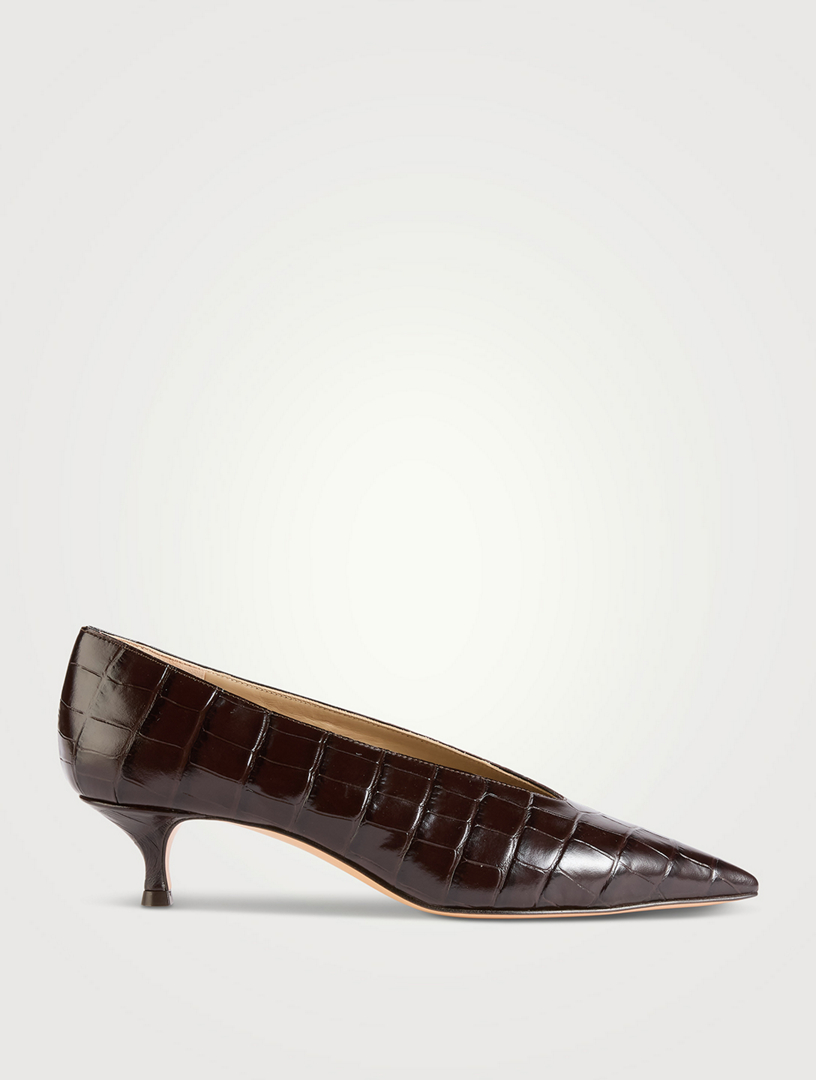 Babouche Croc-Embossed Leather Pumps