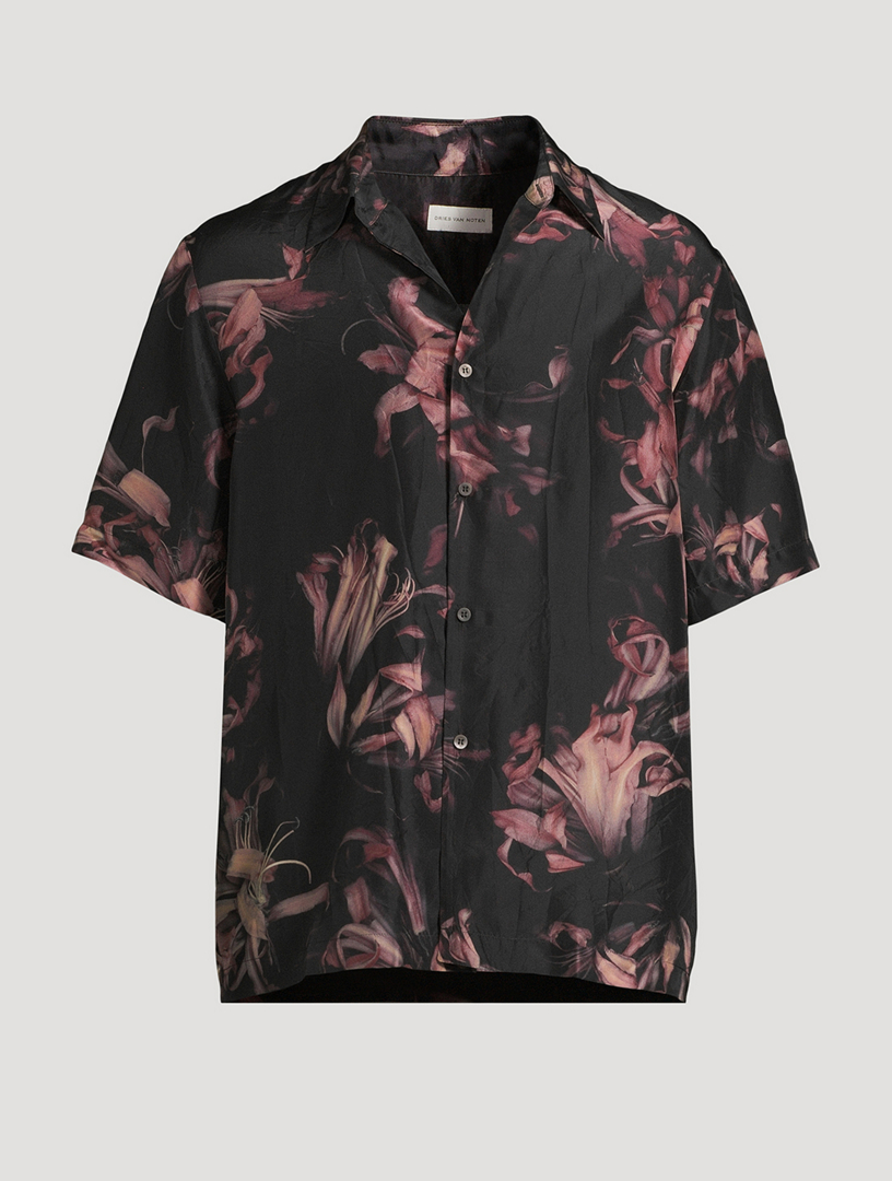 トップス DRIES VAN NOTEN SHORT SLEEVE SHIRT 38 DRIES VAN NOTEN Clasen Silk Short-Sleeve Shirt | Holt Renfrew