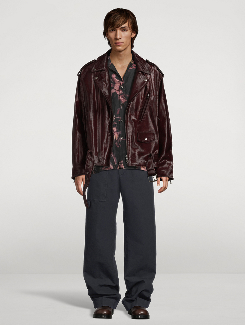 DRIES VAN NOTEN レザージャケット Dries Van Noten Oversized Glossed Full-grain Leather Jacket In