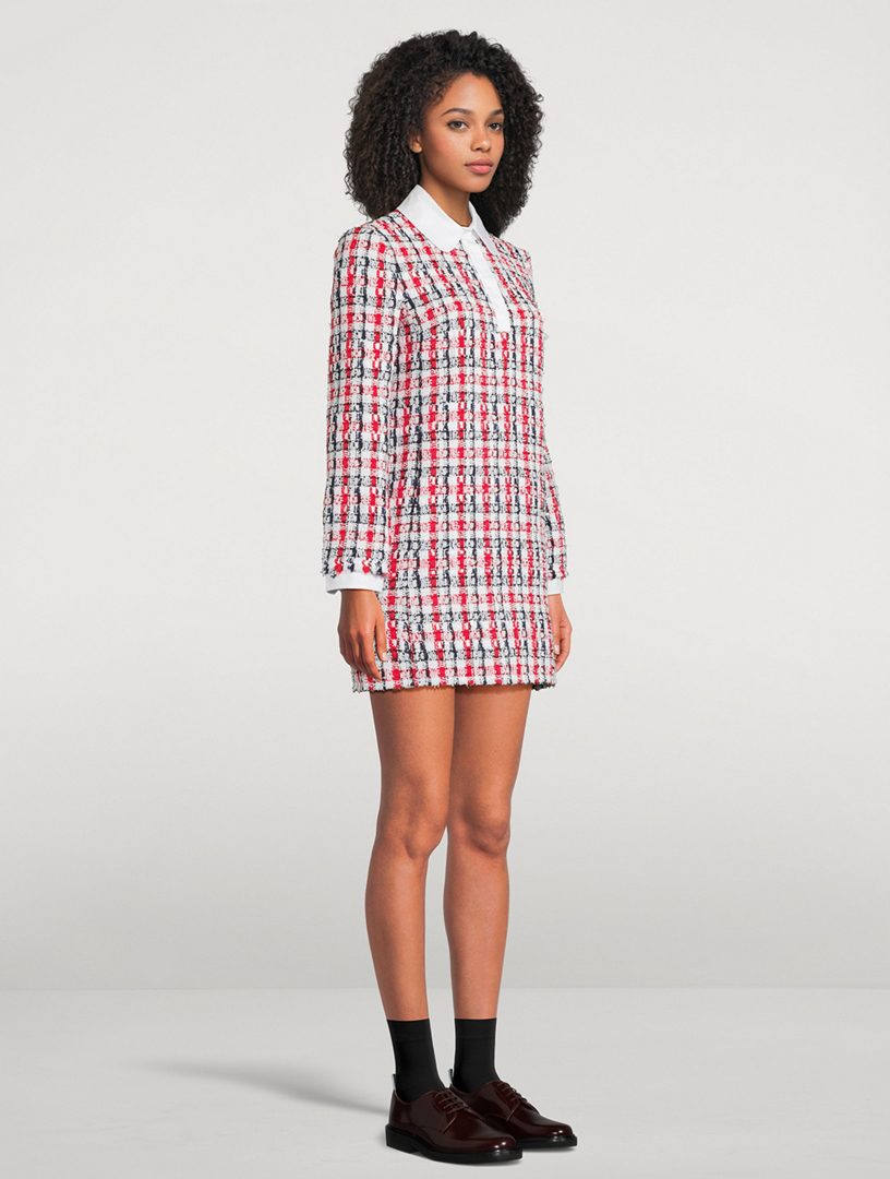 thom browne gingham dress Thom Browne Gingham Satin-ribbon Tweed Shift Dress