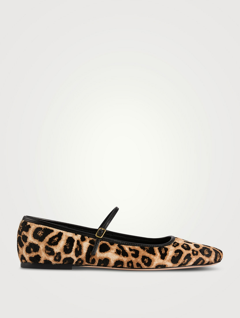 Ellie Calf Hair Mary Jane Ballet Flats In Leopard Print