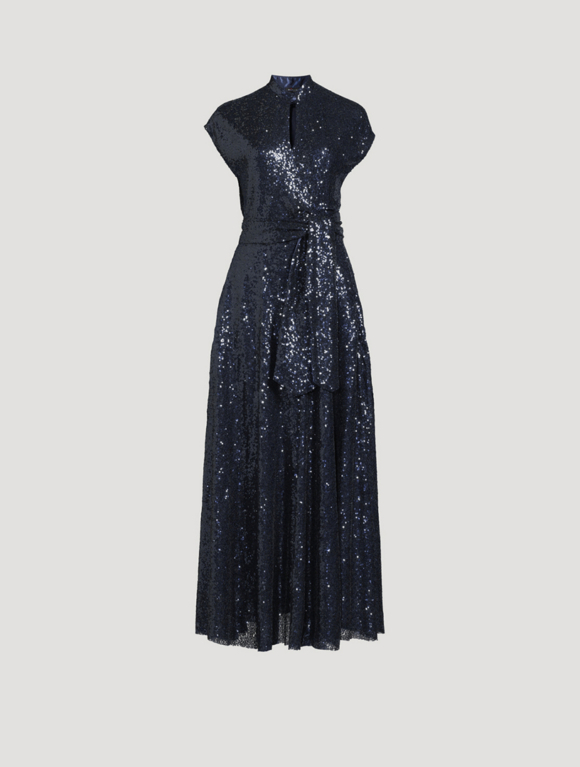 knee length dresses for ladies Off Shoulder Buckle Belted Sequin Dress Silver / S main image 0