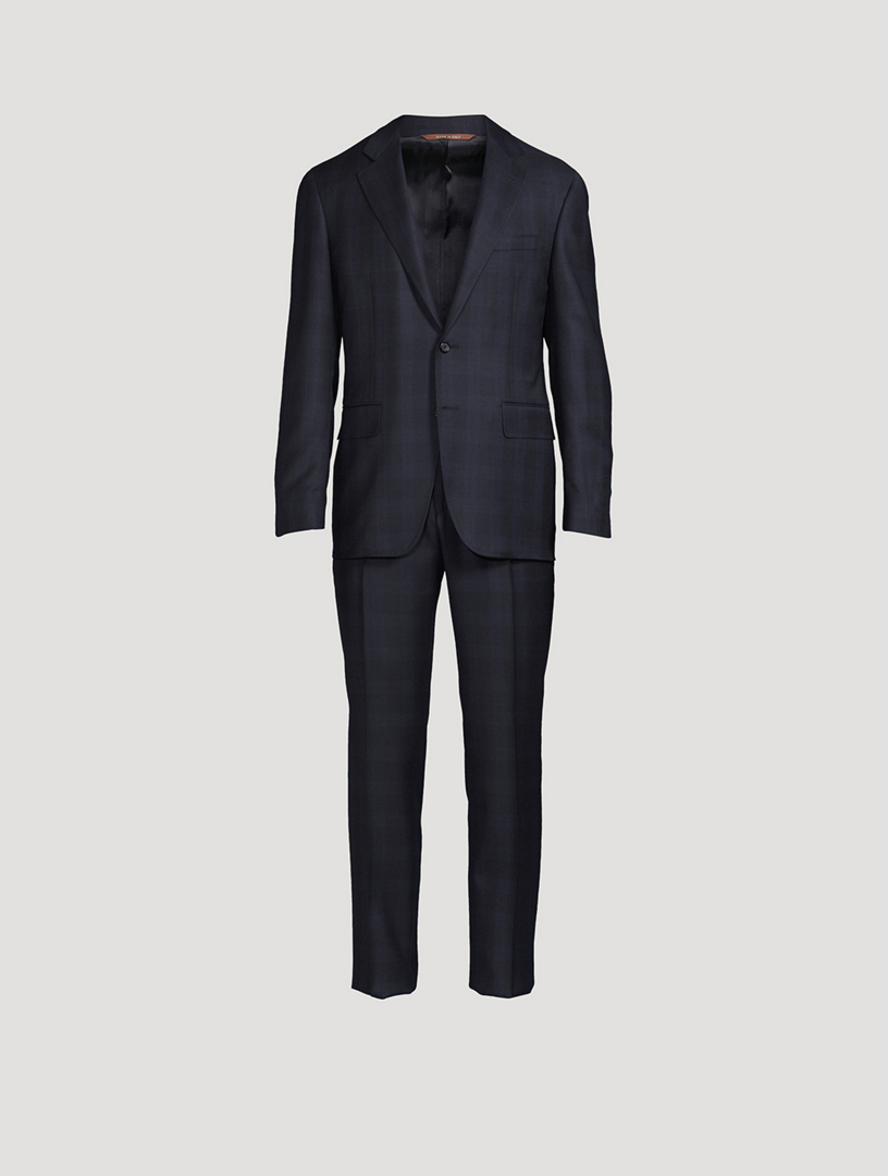 Wool Stretch Two-Piece Suit In Tonal Check Print