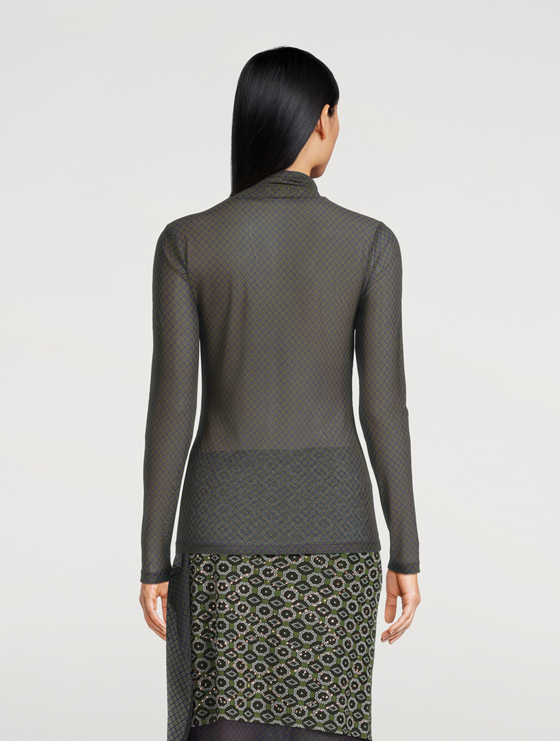 DRIES VAN NOTEN Hoyser Mesh Turtleneck In Diamond Tie Print | Holt