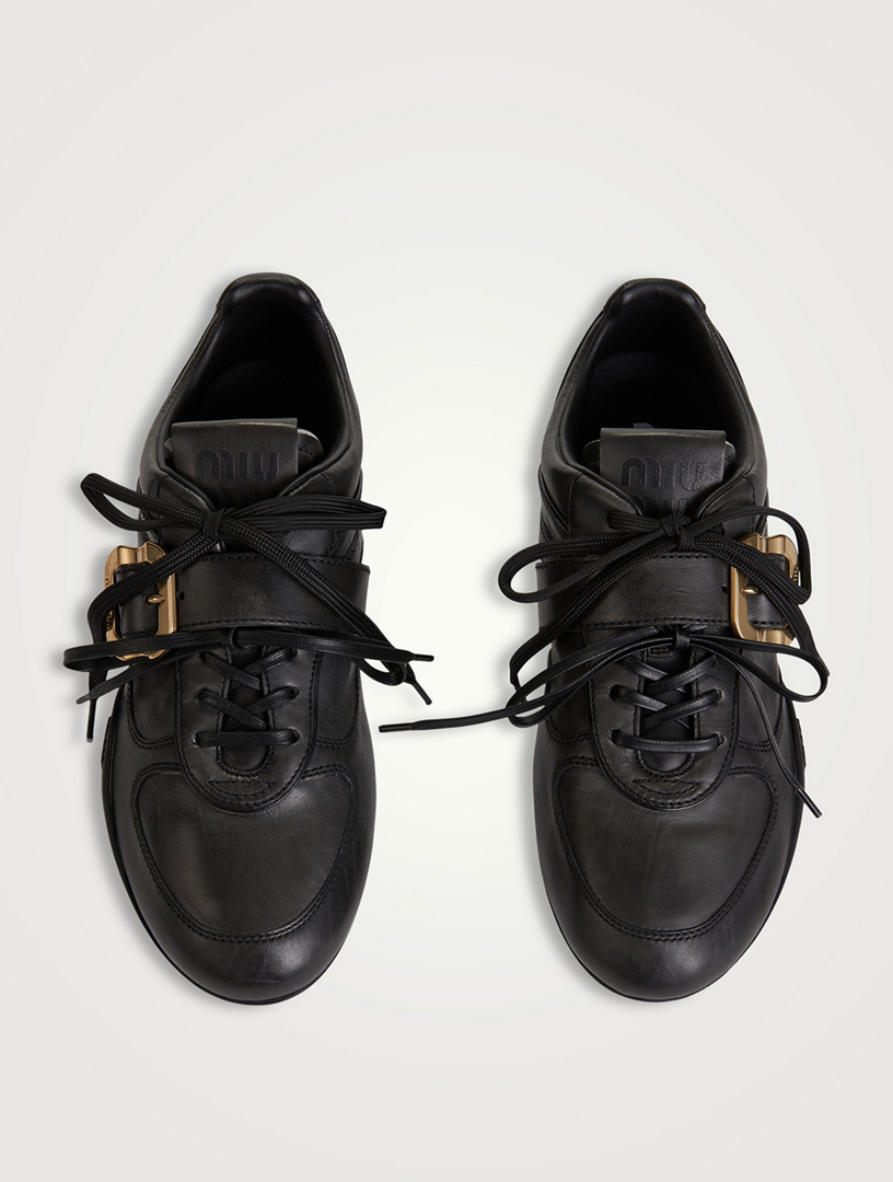 靴/バッグ Miu Miu Buckle Leather Sneakers Brown 37 Miu Miu Buckle leather sneakers for Women - Brown in KSA | Level Shoes