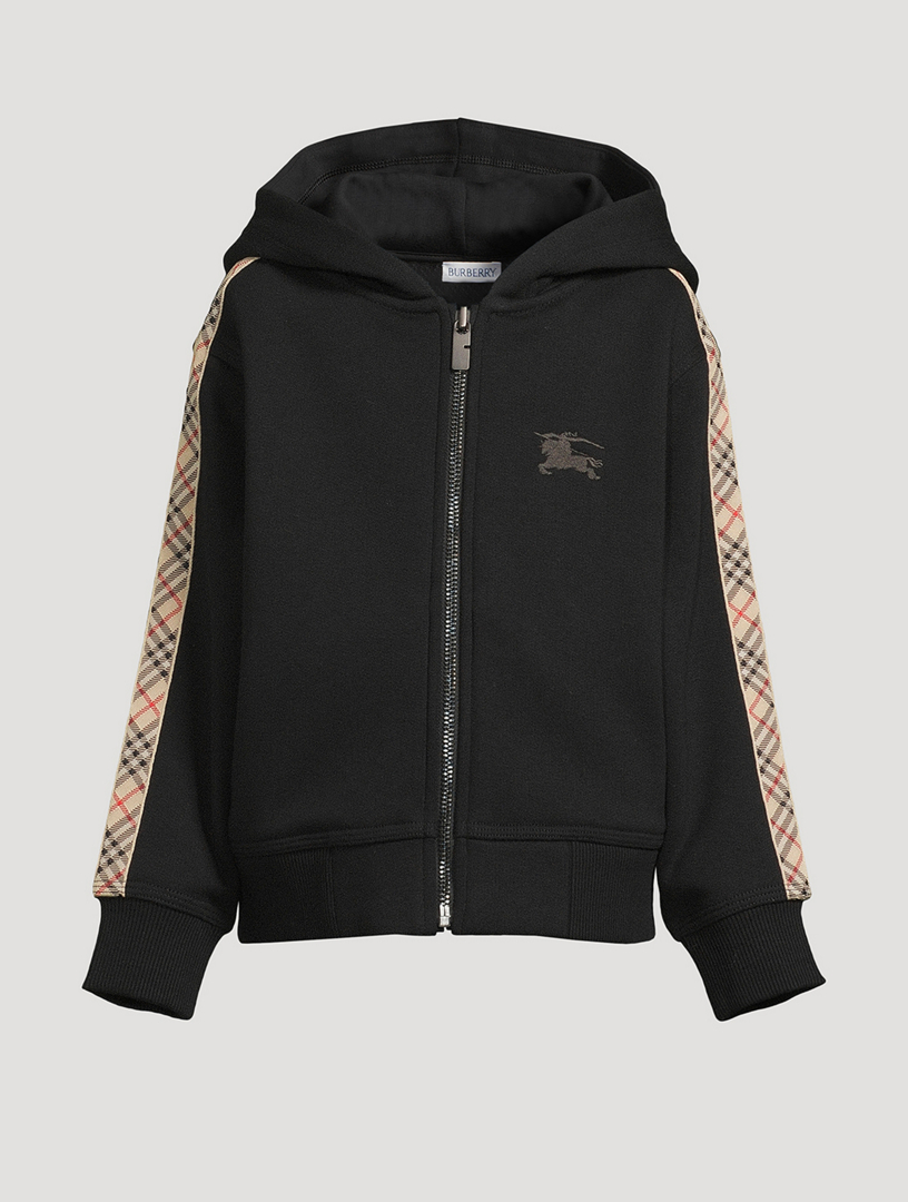 Check Trim Cotton Zip Hoodie