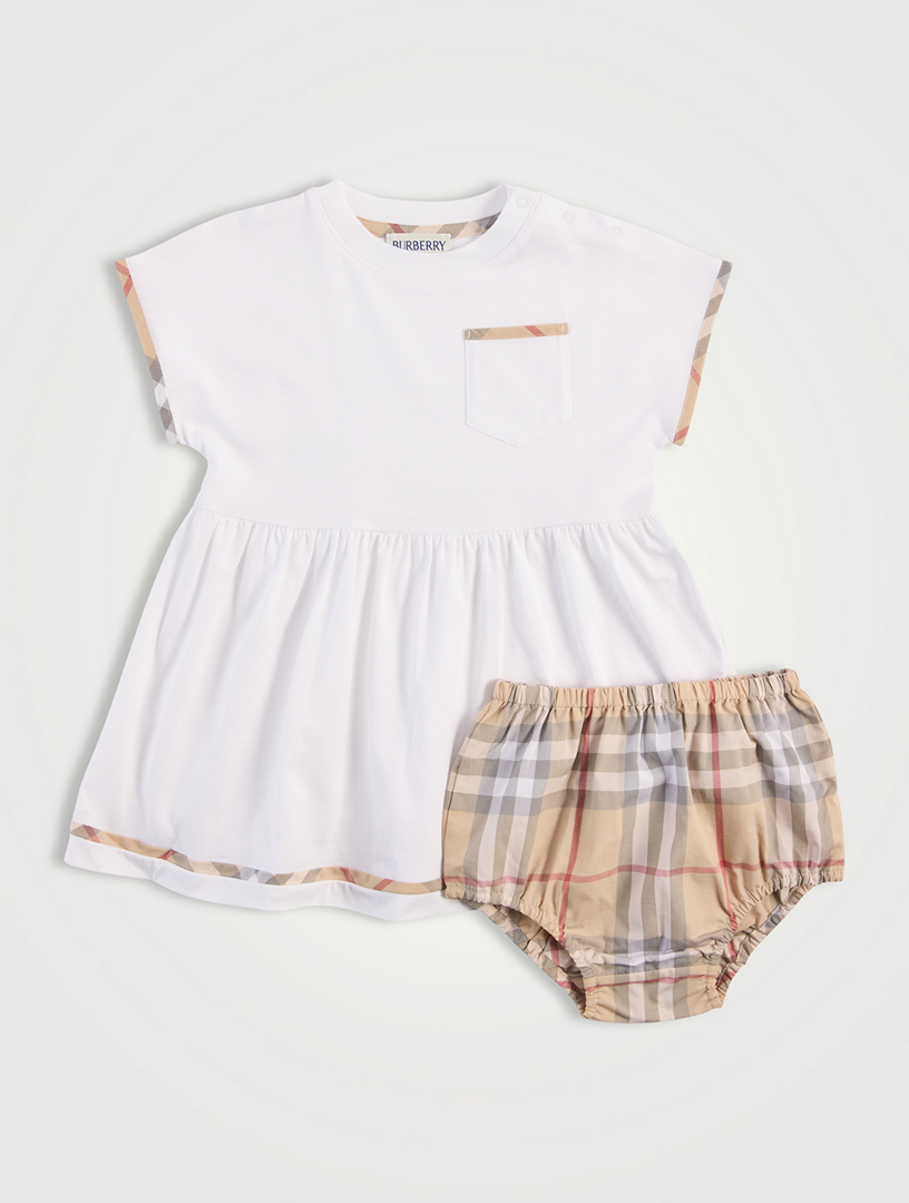 Check Trim Cotton Dress with Bloomers