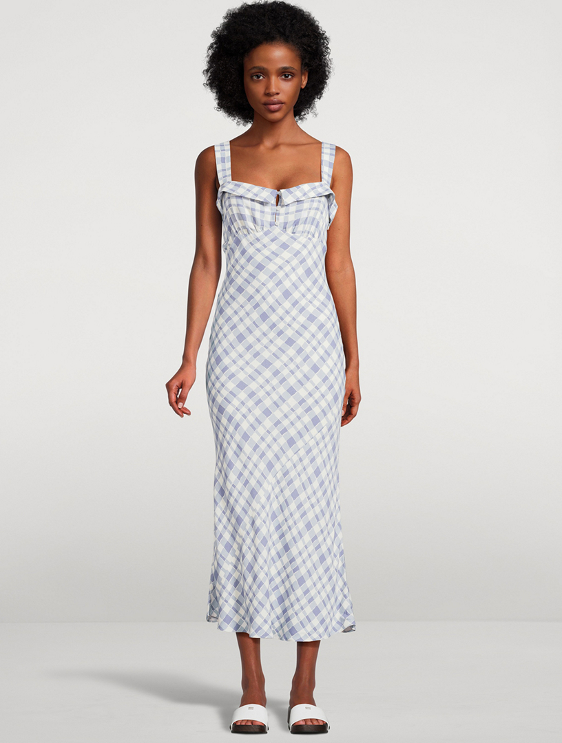 REFORMATION Tancy Bias-Cut Dress In Check Print | Holt Renfrew
