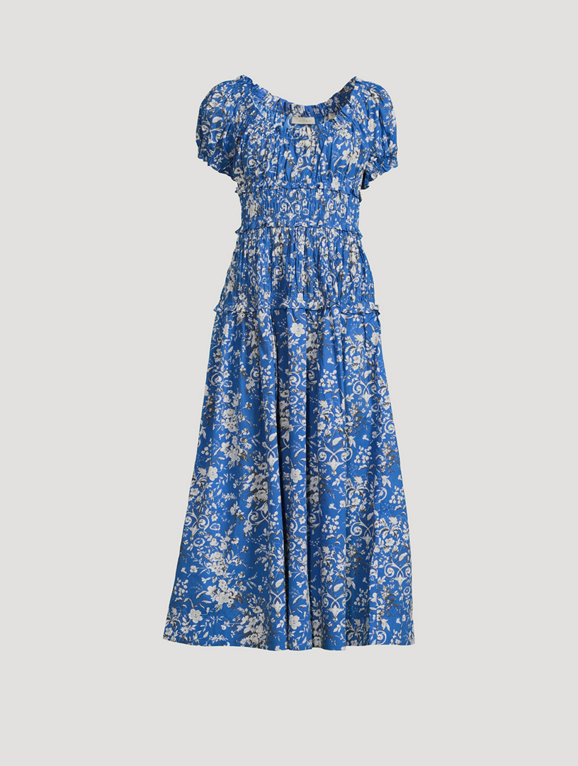 DOEN Leanne Smocked Midi Dress In Floral Print | Holt Renfrew