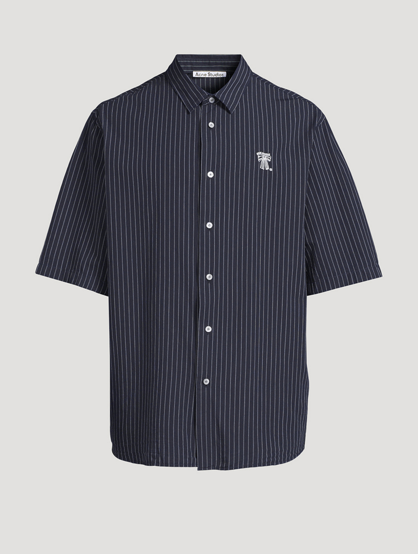 Cotton Short-Sleeve Shirt In Striped Print