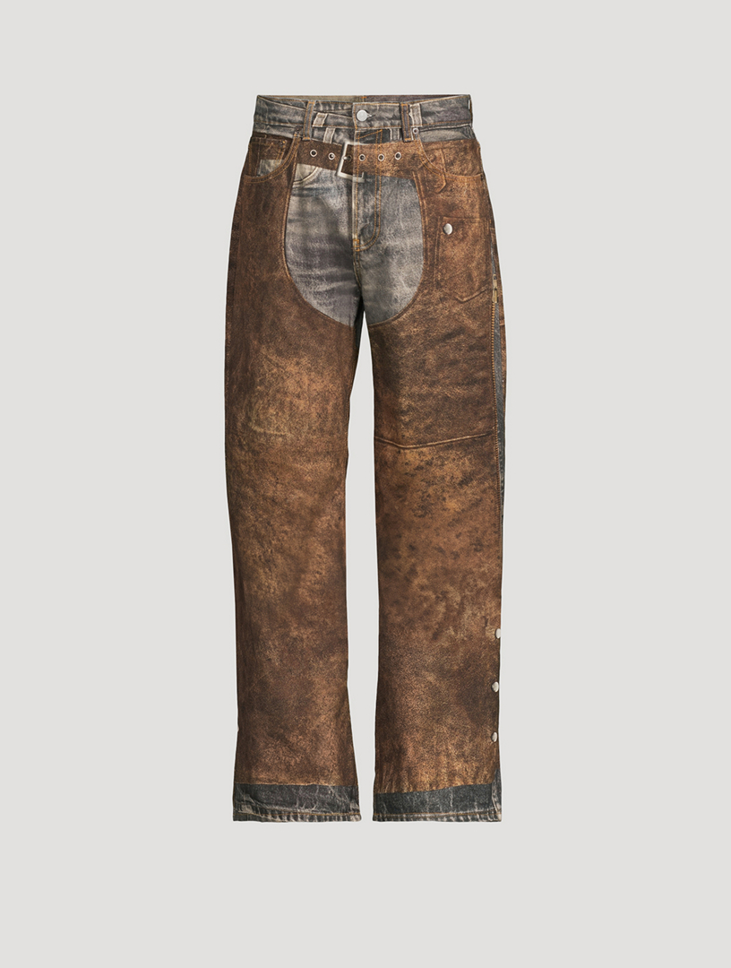 Wide Straight-Leg Jeans With Chaps Print