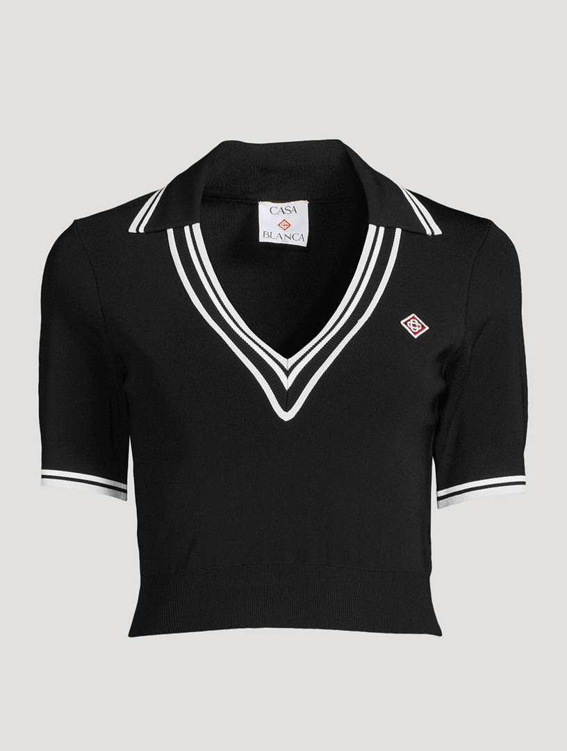 Cropped Knit Polo Shirt