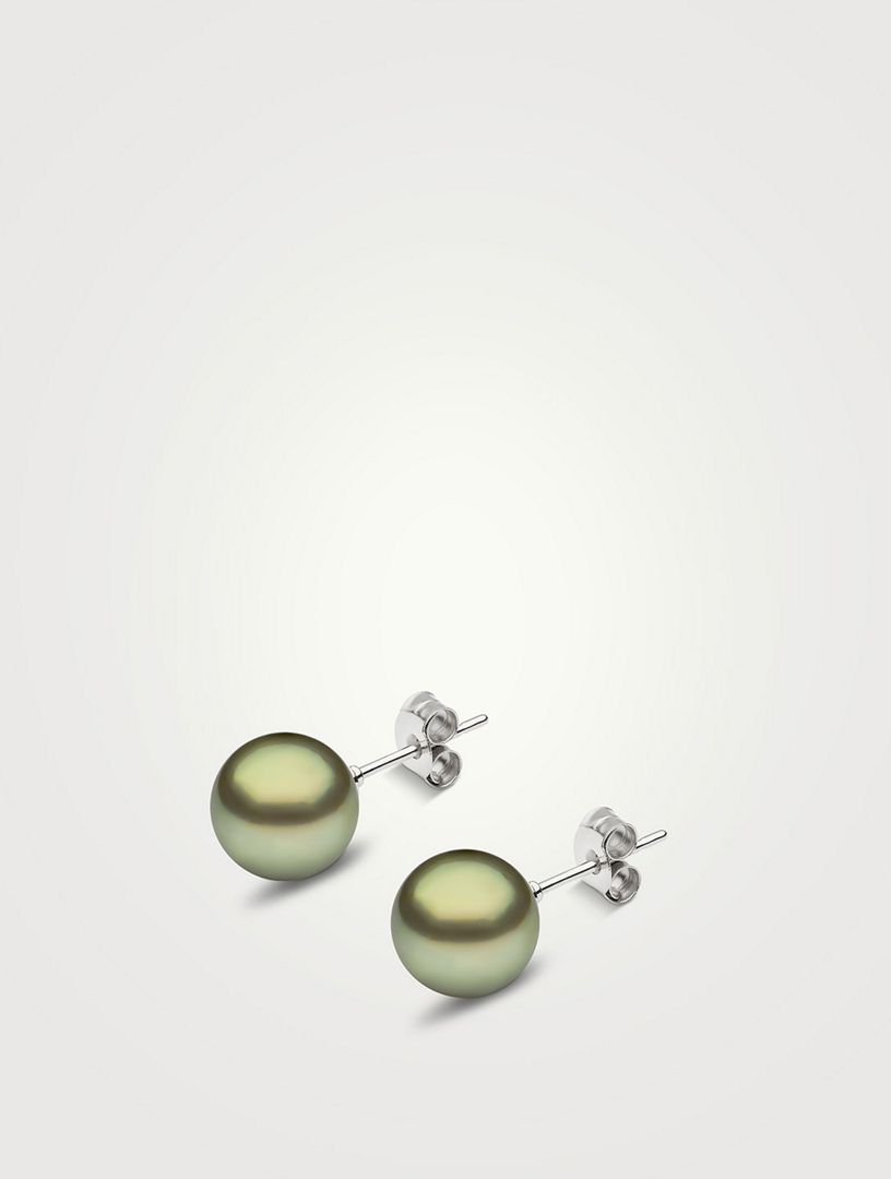 Classic 18K White Gold Pistachio Tahitian Pearl Earrings