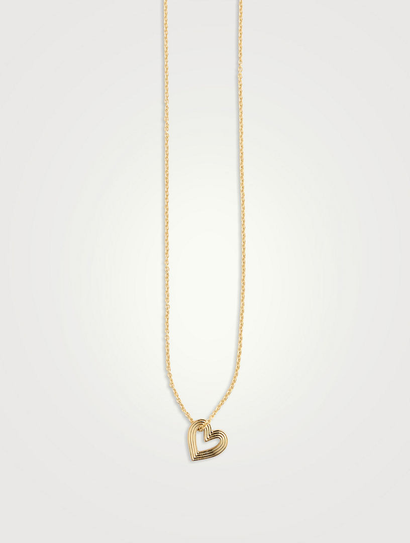 14K Gold Fluted Heart Mini Charm Necklace