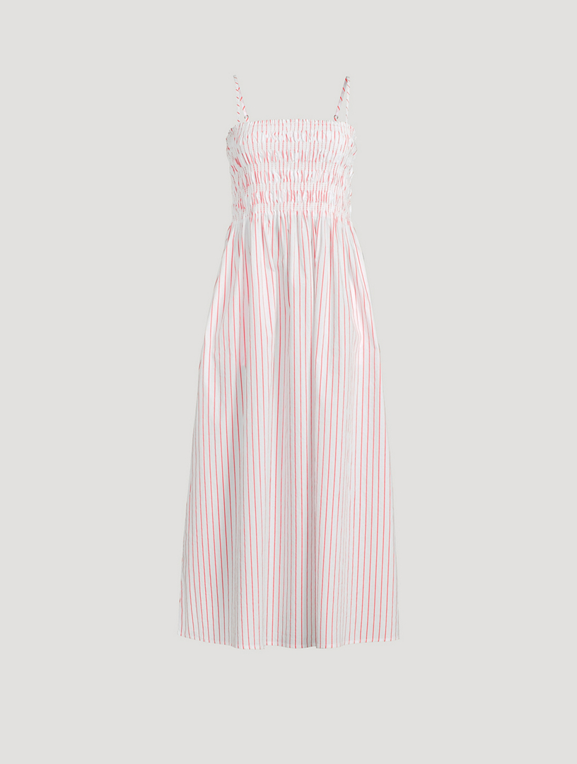 Bianca Smocked Midi Dress In Stripe Print