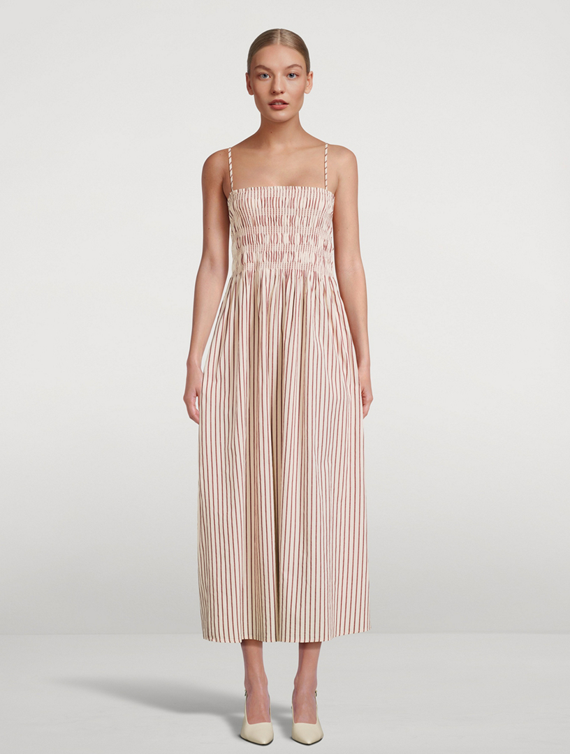 PISTOLA Bianca Smocked Midi Dress In Stripe Print | Holt Renfrew