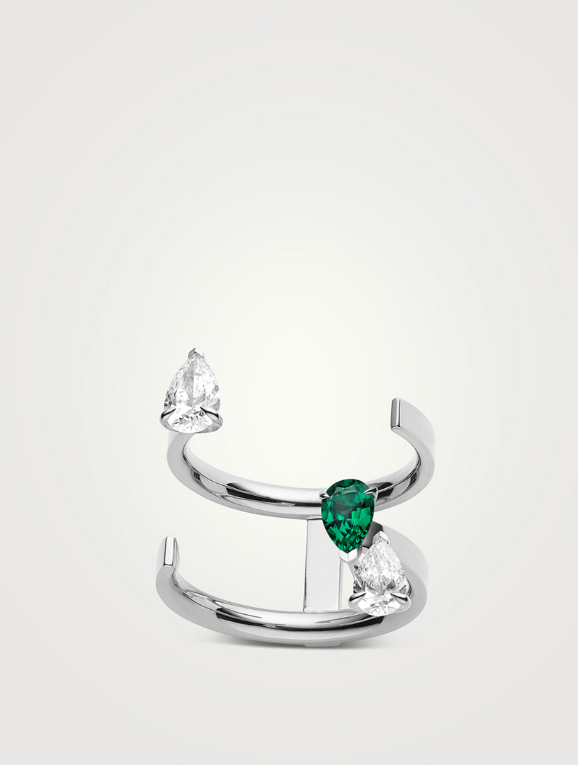 Serti Sur Vide White Gold Ring With Emerald And Diamonds