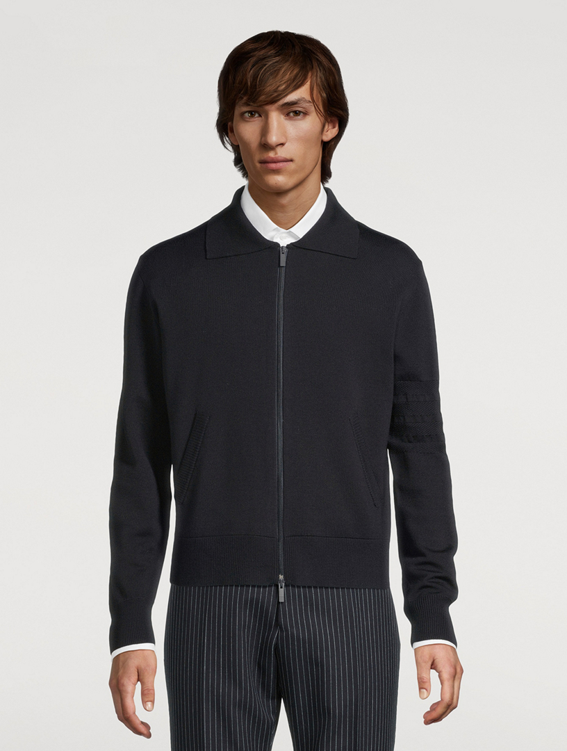 THOM BROWNE 4-Bar Merino Wool Zip Cardigan | Holt Renfrew