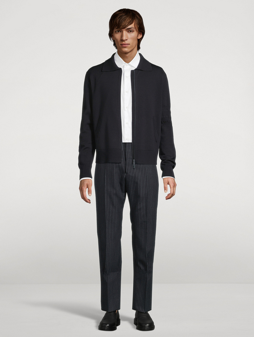THOM BROWNE 4-Bar Merino Wool Zip Cardigan | Holt Renfrew