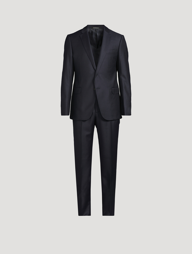 Wool Stippled Micro-Chevron Two-Piece Suit