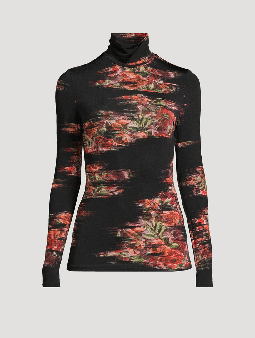 Haut à col roulé à motif de rose