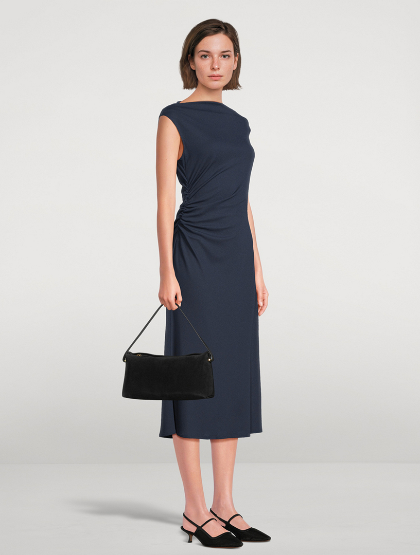 theory ruched sheath dress Theory Ruched Sleeveless Midi Dress In Green