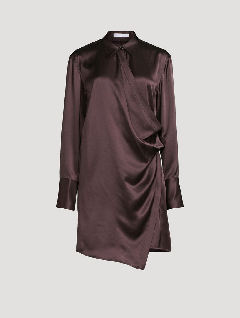 Wrap-Front Silk Shirt Dress