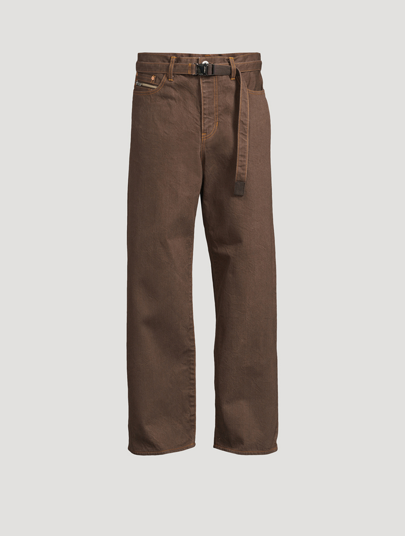 Cotton Straight-Leg Belted Jeans