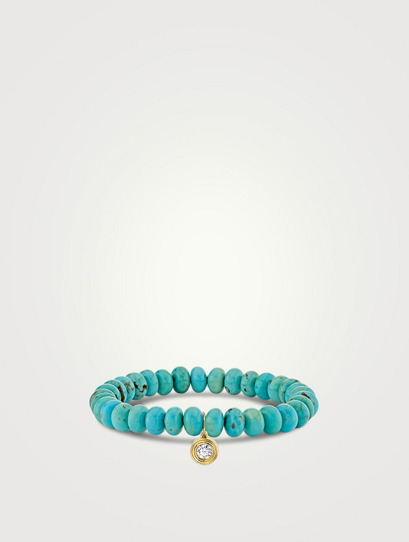 SYDNEY EVAN Turquoise Beaded Bracelet With 14K Gold Fluted