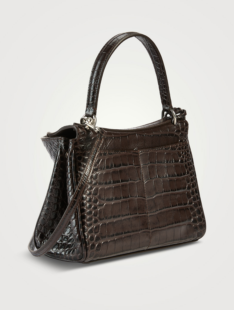 BALENCIAGA Mini Rodeo Croc-Embossed Leather Top Handle Bag With