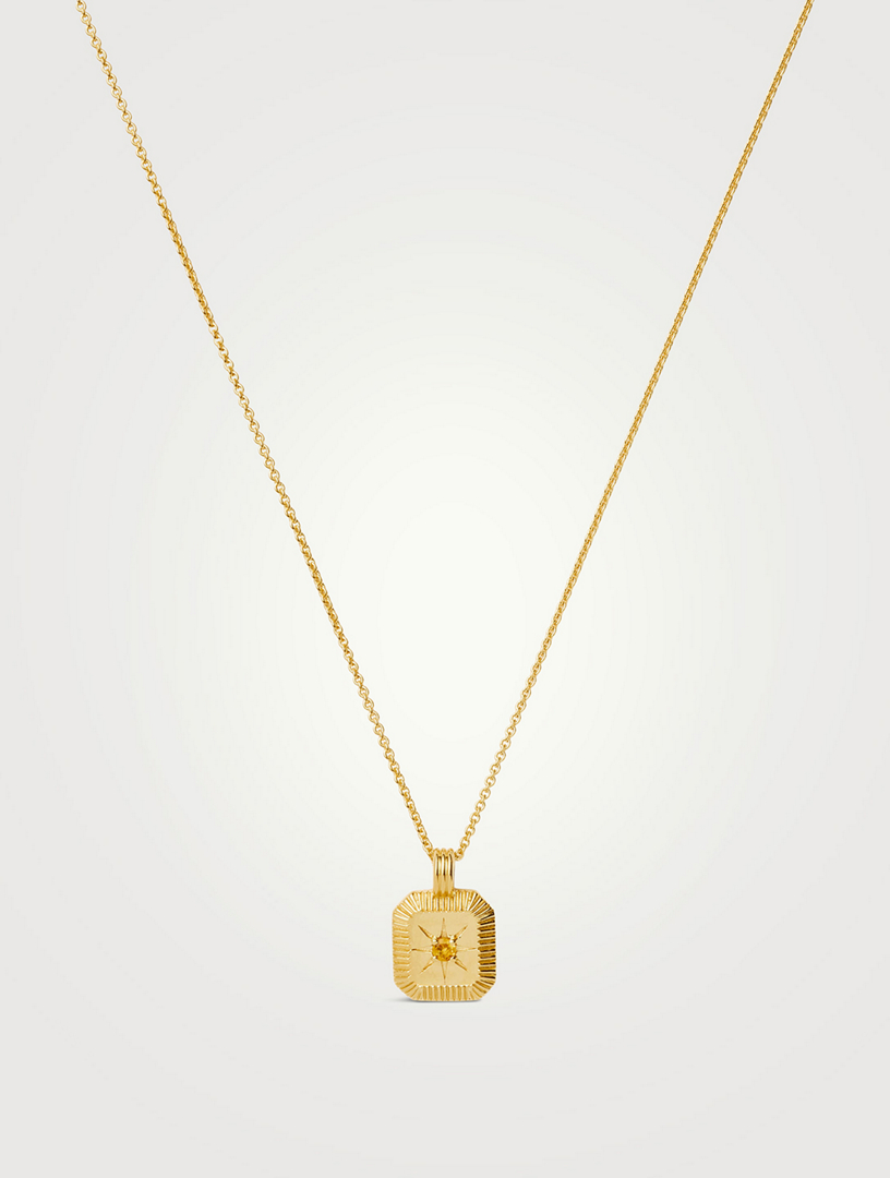 Collier à pendentif gravable avec citrine, pierre de naissance du mois de novembre