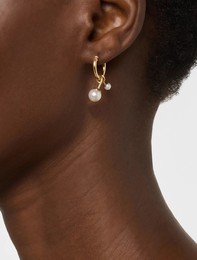 【送料込】 POPPY FINCH 14K Gold Hoop Earrings With Swirl Pearl Dangles アクセサリー