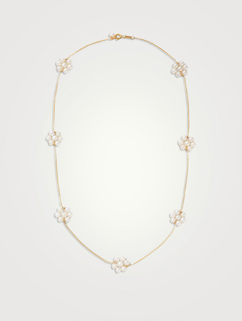 Collier à motif intercalé marguerite en or 14 ct avec perles