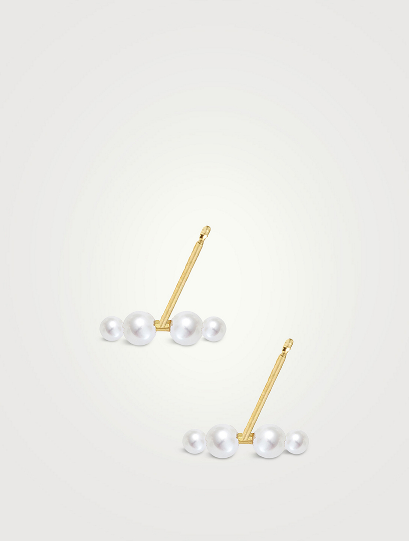 POPPY FINCH 14K Gold Duo Pearl Bar Earrings | Holt Renfrew