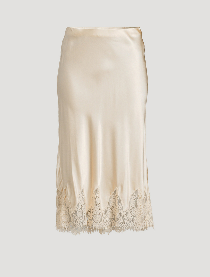 Carolina Lace-Trimmed Silk Slip Skirt