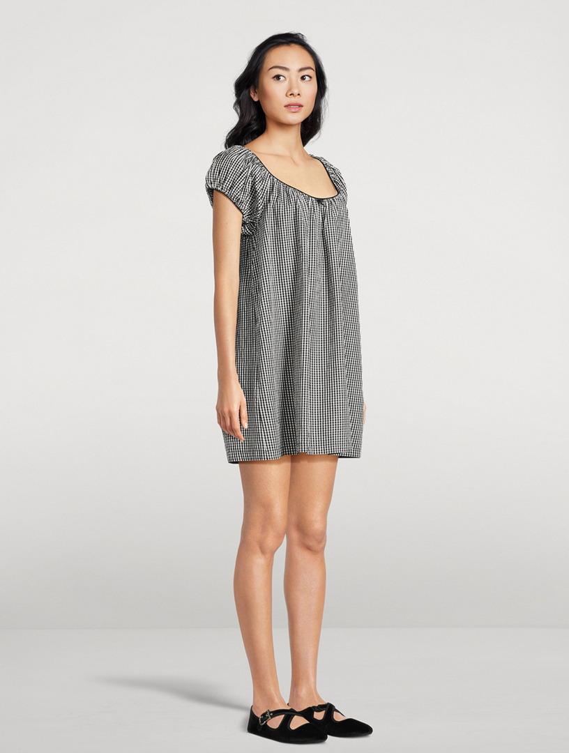 knee length dresses for ladies Doen Coralie Dress in Black Marilyn Gingham – Mode Sportif main image 1
