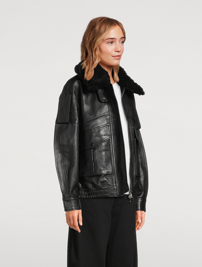 AGOLDE Avril Shearling-Trimmed Leather Jacket | Holt Renfrew