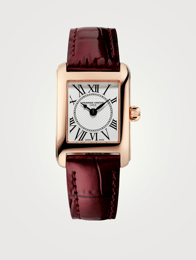Classics Carrée Rose Gold-Tone Stainless Steel Leather Strap Watch