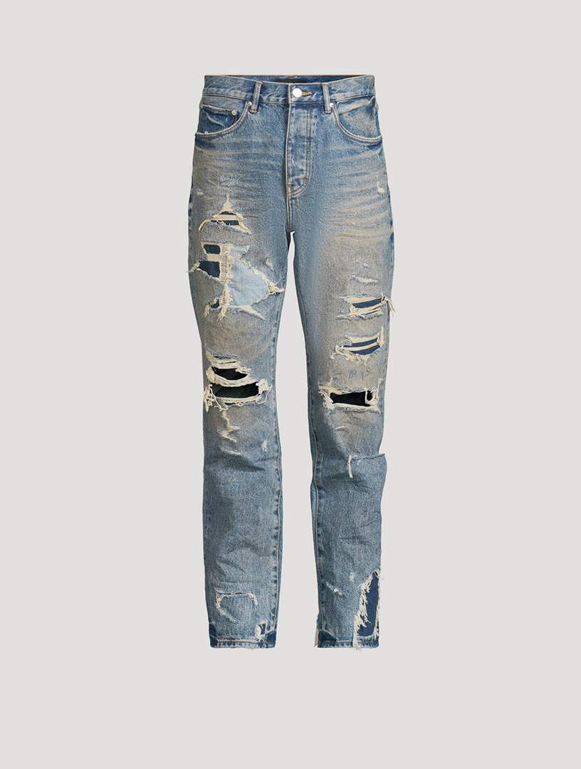 PURPLE BRAND P011 Repair Blowout Straight-Leg Jeans | Holt Renfrew